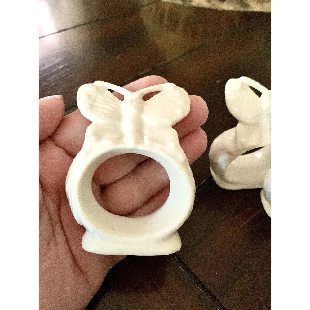Vtg Ardalt Taiwan Bone China White Butterfly Napkin Rings Set Of 4 Spring Summer